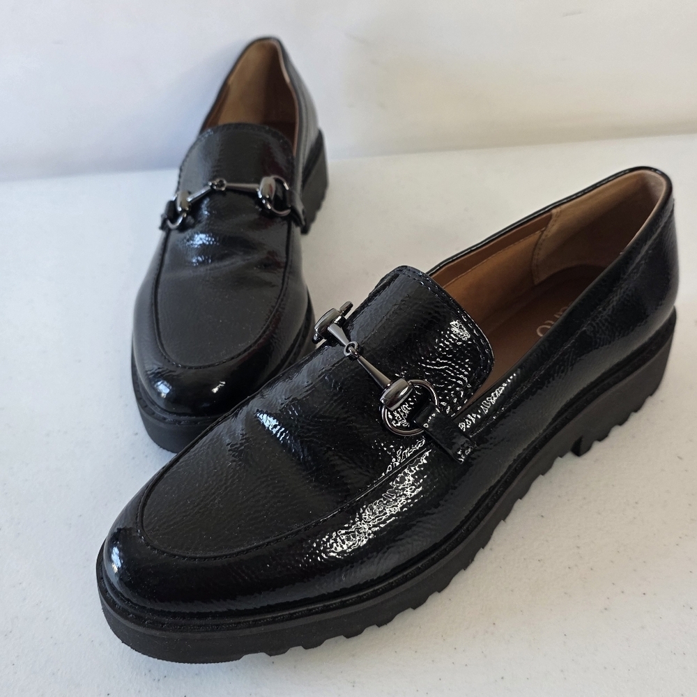 Franco Sarto Cason Loafer Size 9 Black Patent Slip-on Shoes Lug Sole Academia